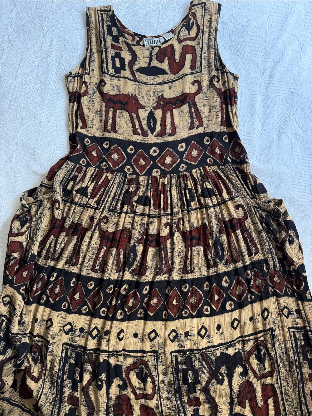 Bila Cave-Painting Style Sleeveless Dress